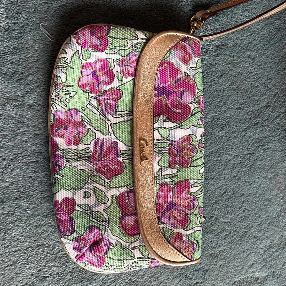 Coach Green and Pink Floral Wristlet